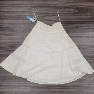 Nine West Eyelet Skirt White Cotton Lined Size 2 Midi Lace Flare Dress READ